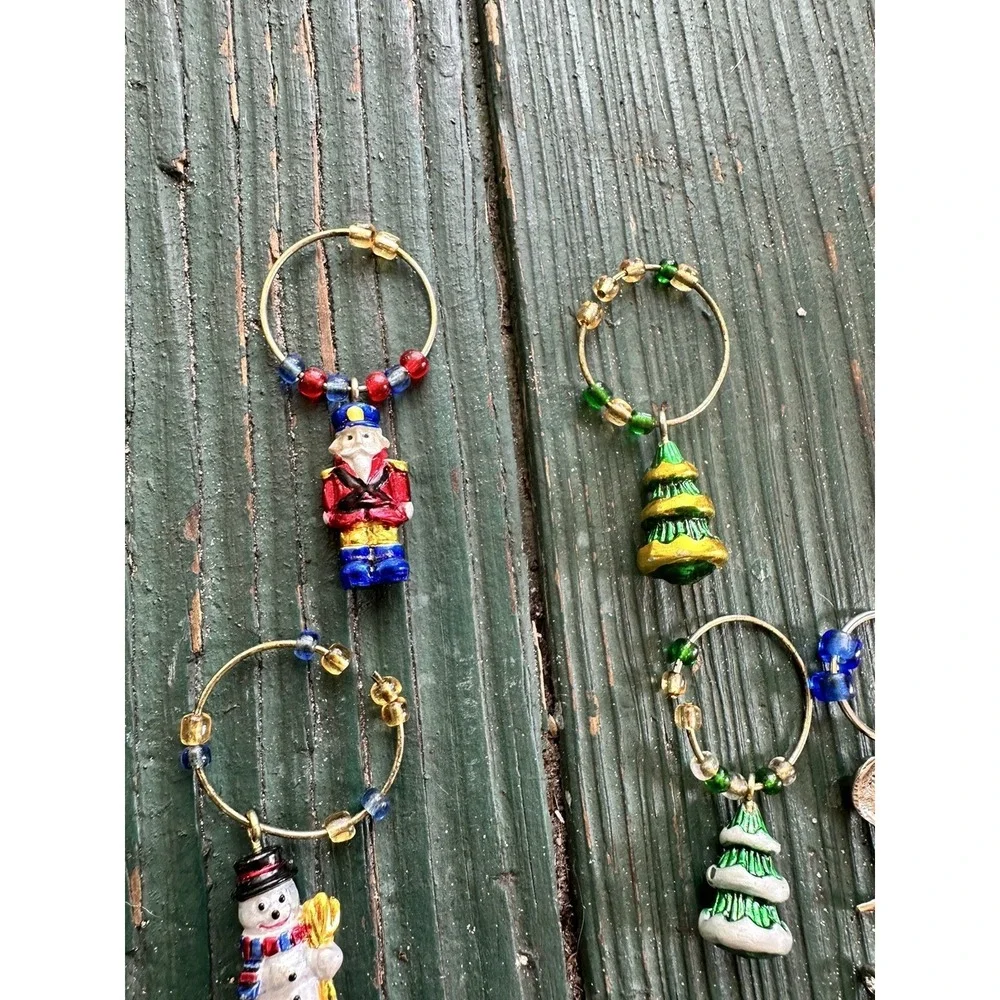 Wine Glass Charms Drink‎ Beverage Markers Christmas Holiday Theme Set of 9